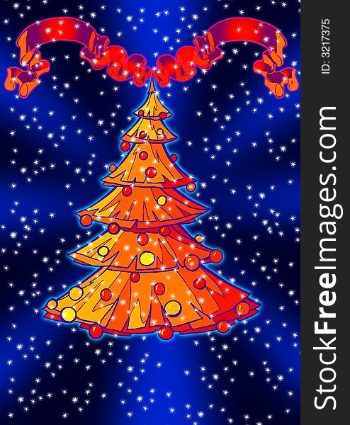 Illustration of a colorful Christmas tree in blue.