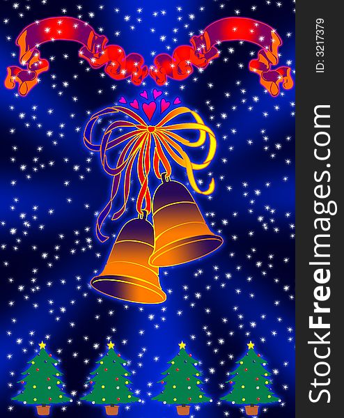 Illustration of a colorful Christmas tree and bells. Illustration of a colorful Christmas tree and bells.