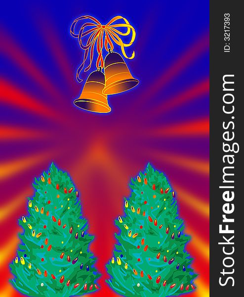 Illustration of a colorful Christmas bells and tree