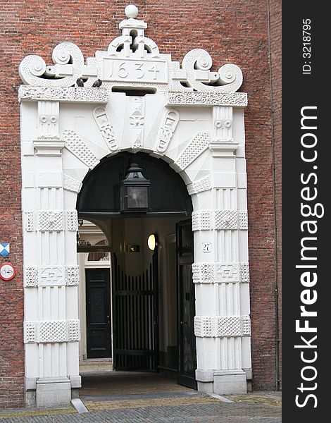 Doorway to a large building in Amsterdam, Holland