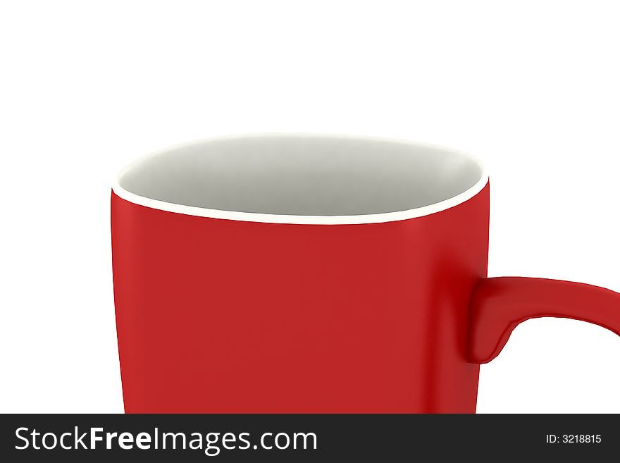 Closeup on a red coffee mug on white