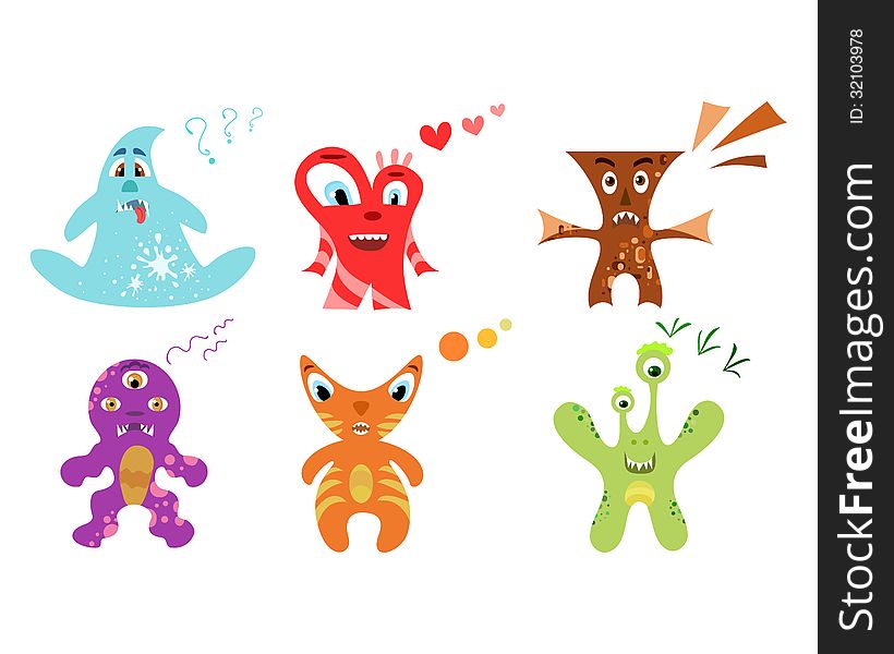 Cute colorful monster set. Vector illustration for your funny design.