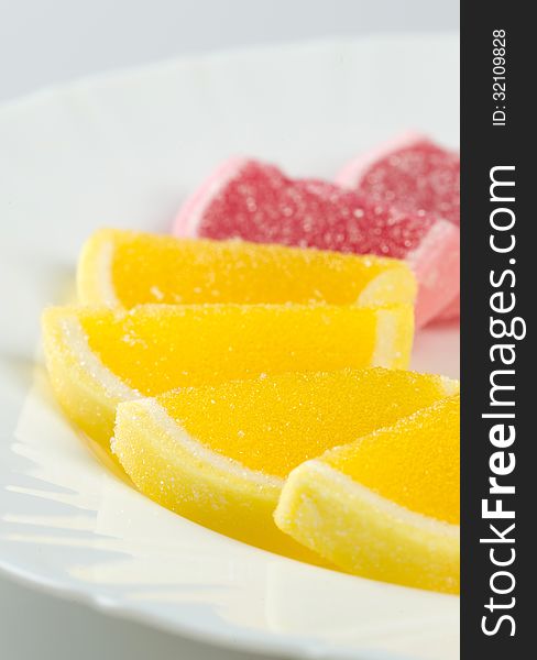 Jelly fruits on a plate