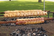 Grilled Chicken And Pork Loin On A Spit Royalty Free Stock Images Grilled Chicken And Pork Loin On A Spit Royalty Free Stock Images
