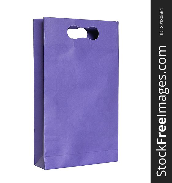 Blue paper bag isolated on white with clipping path