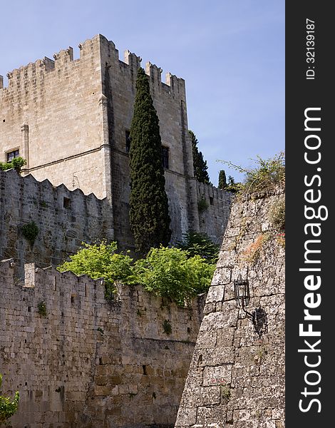 The castle of the isle of rodos of medieval style. The castle of the isle of rodos of medieval style