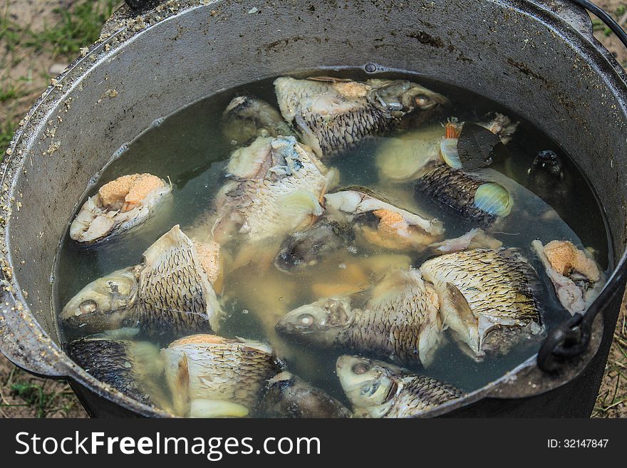 Fish soup cooked in nature. Fish soup cooked in nature