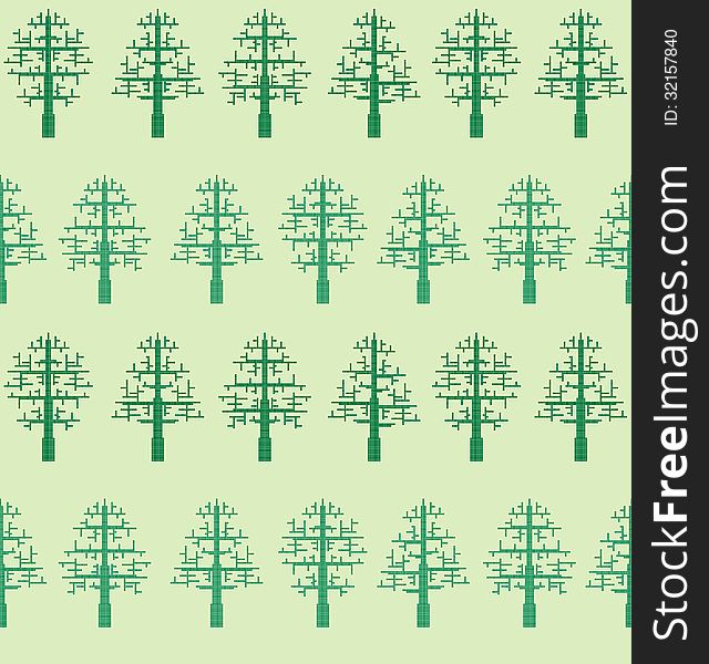 Pixel decorative trees on green seamless background