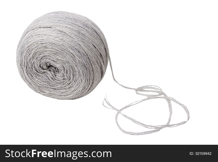 Ball Of Grey Yarn Isolated On White