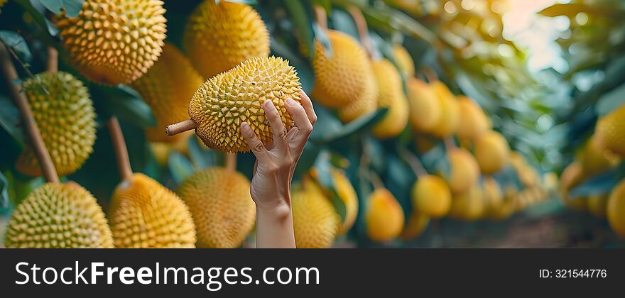 Durian Orchard CloseUp View Of Freshly Picked Jackfruit And Dragonfruit Showcasing Exotic Textures And Colors