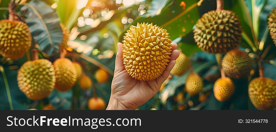 Ripe Durian And Juicy Jackfruit Showcase The Exotic Fruits Of A Lush Orchard