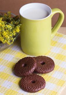 Chocolate Cookies And Milk, Selective Focus Royalty Free Stock Photography Chocolate Cookies And Milk, Selective Focus Royalty Free Stock Photography