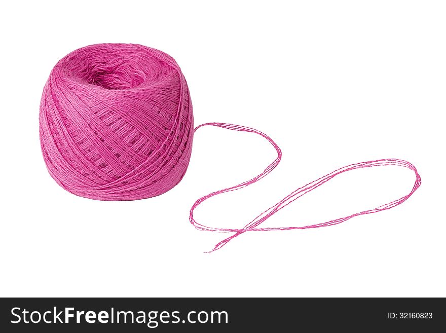 Ball Of Pink Yarn Isolated On White