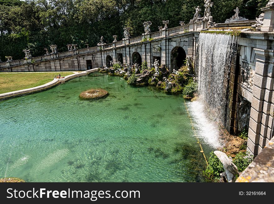 Waterfall in the Gardens of the Royal Palace, Caserta, Italy