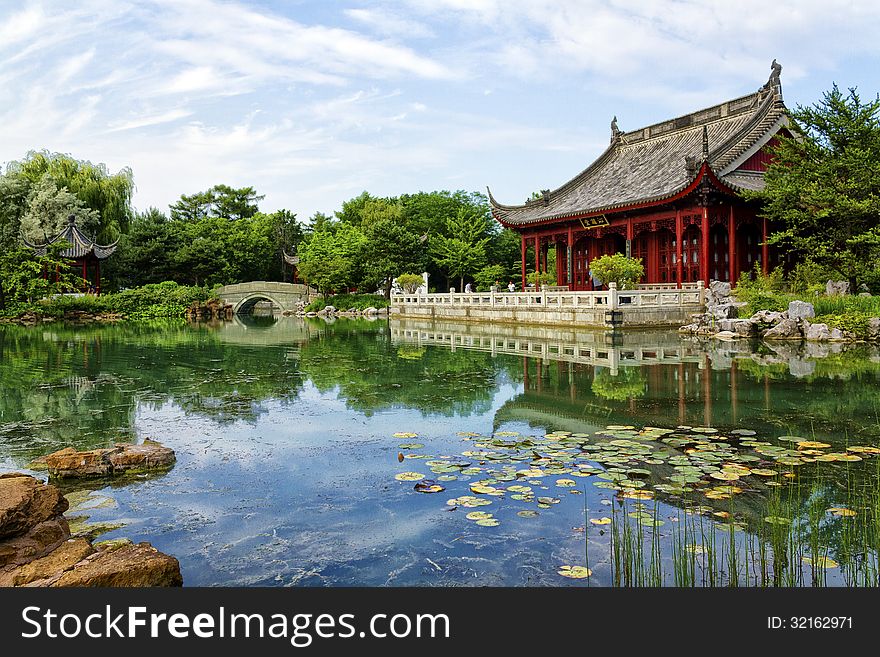 Chinese style inspired landscape with reflection in the water. Chinese style inspired landscape with reflection in the water