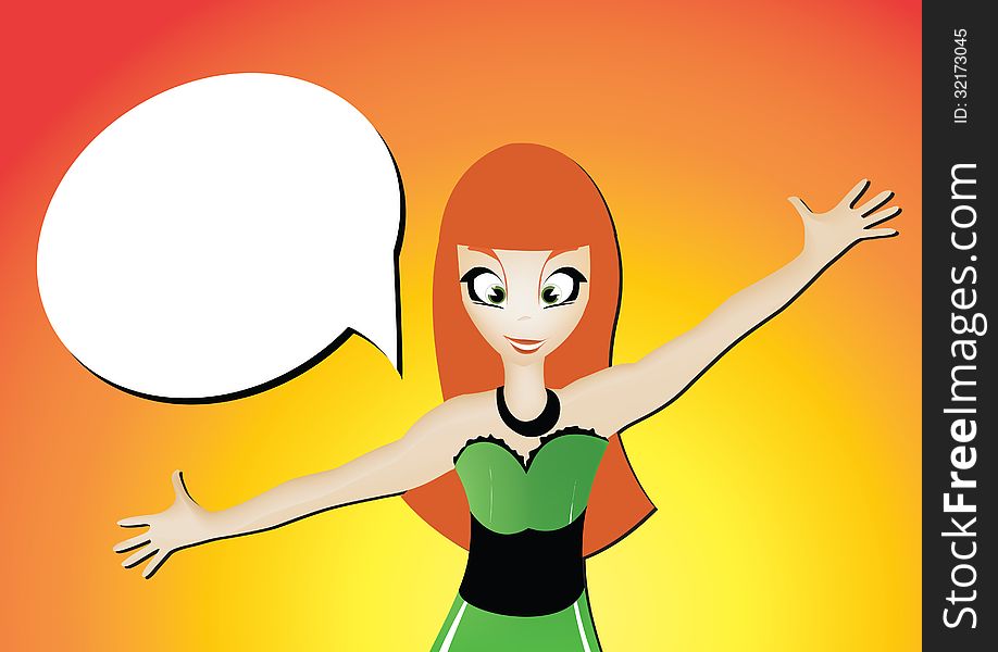 Vector girl with open arms, space for text