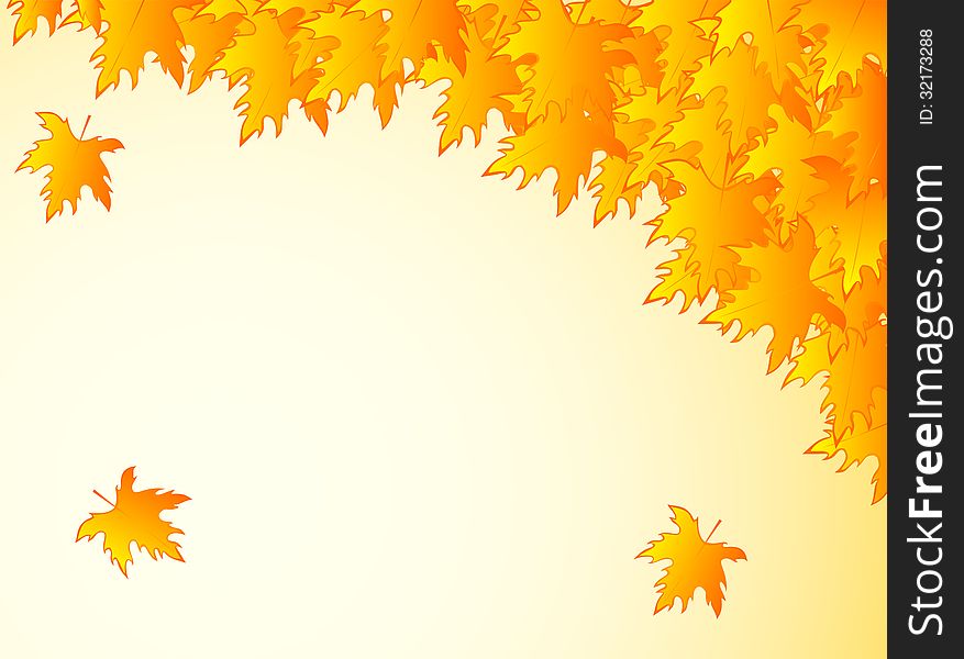 Background in warm colors with yellow maple leaves.