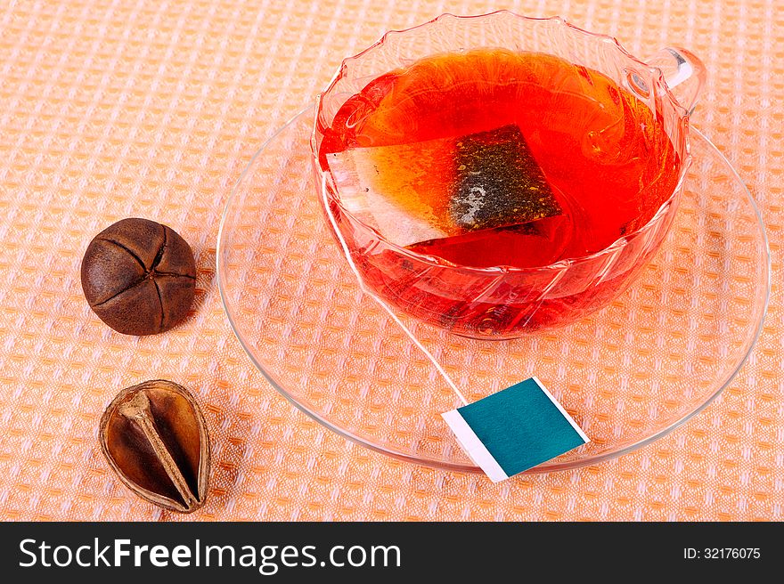 Сup of tea with tea bag in a glass cup
