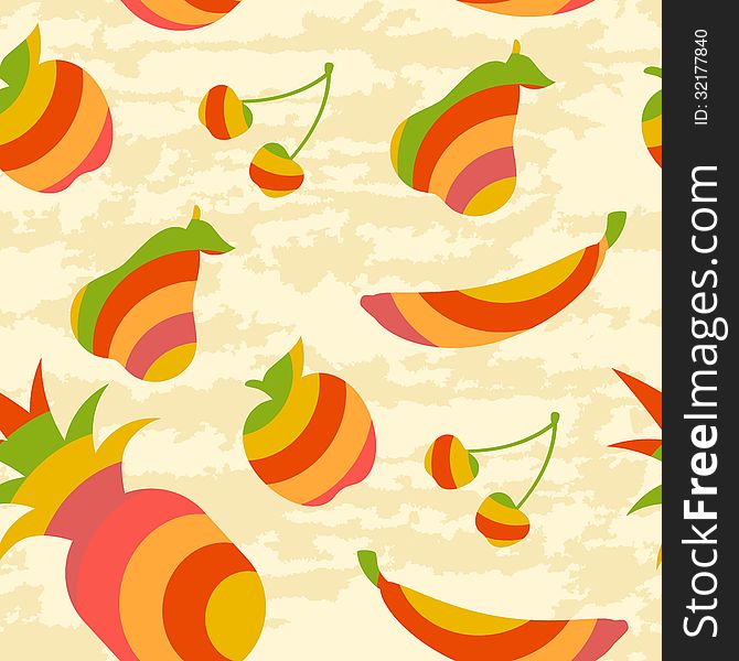 Seamless pattern with striped fruits on a grunge background. Seamless pattern with striped fruits on a grunge background