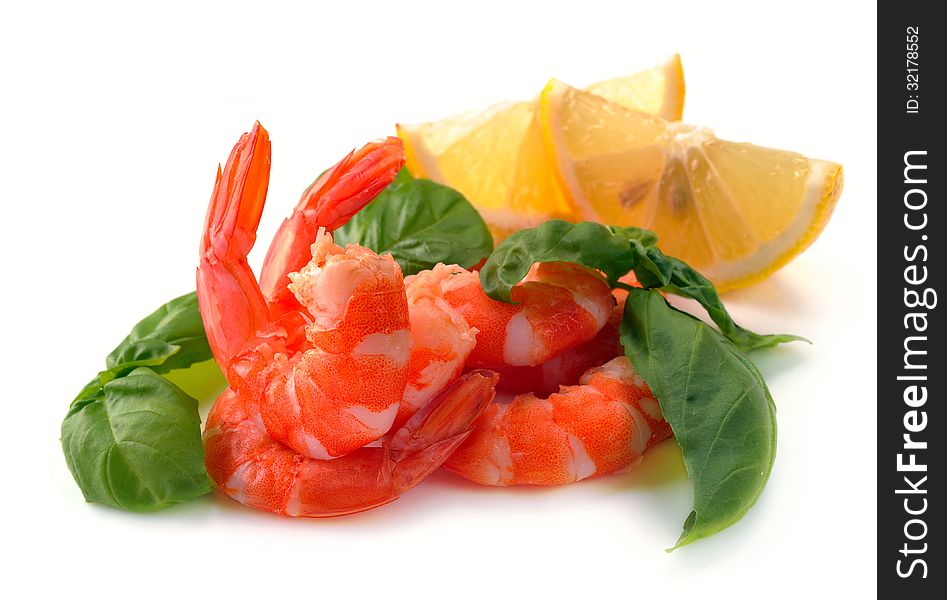 Prawn salad. Simple and basil of shrimp