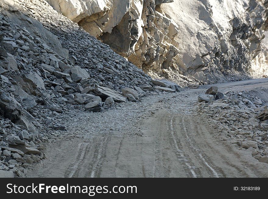 Adventurous road along high mountain 3,400+ m above the sea level. Adventurous road along high mountain 3,400+ m above the sea level.