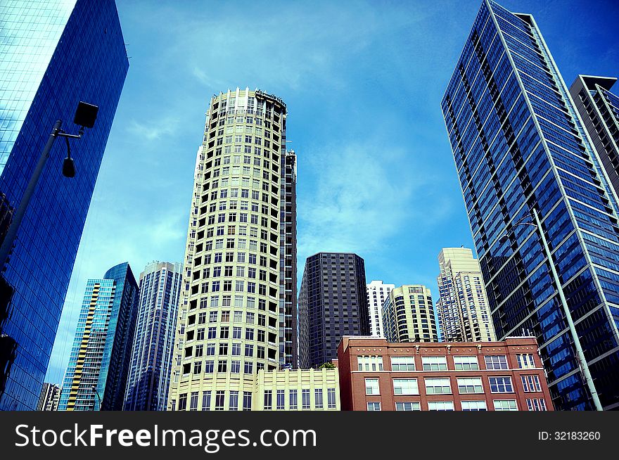 Modern and old architectural buildings in Chicago