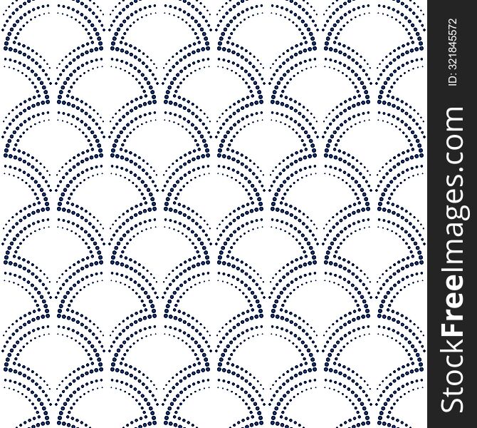 Art nouveau seamless pattern with many circles. Calm dark blue and vintage white colors design. Geometric many rings ornament. Arch shaped pattern. For printing wallpaper, giftpapers, textile
