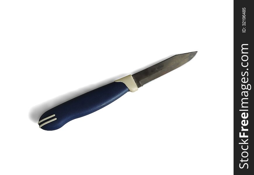 Knife with blue handle isolation on white background