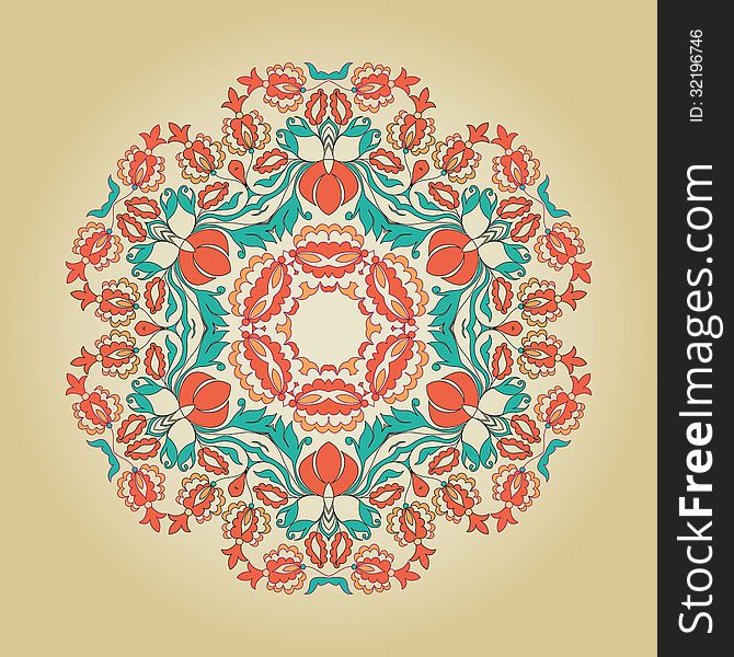 Abstract ornamental circle with vintage floral elements. Round lace.