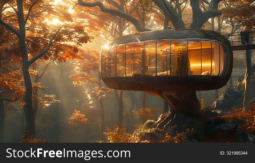 Glass Treehouse Floating Above Forest Canopy