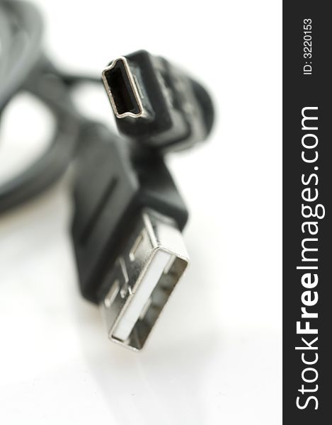 Close up view on USB connector on white background.