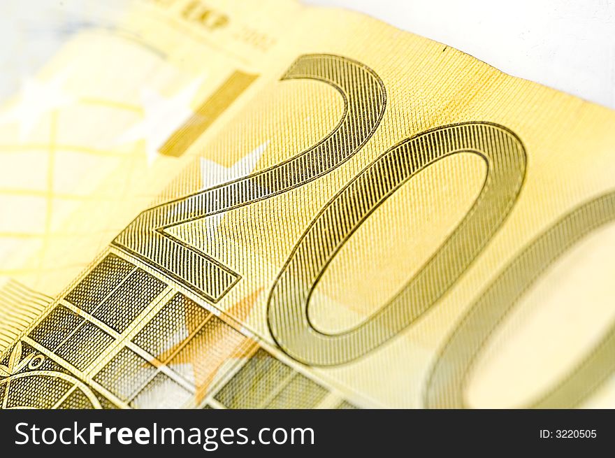 Two hundred euro banknote on white background.