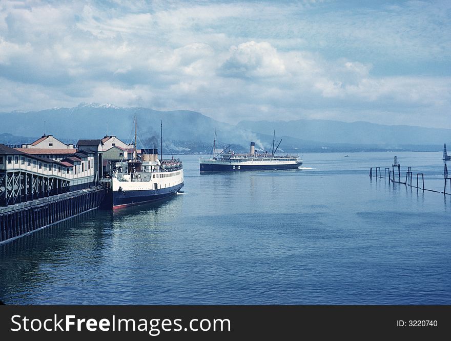 Two CPR princess steam ships, Vancouver harbour, circa 1950's. Two CPR princess steam ships, Vancouver harbour, circa 1950's.