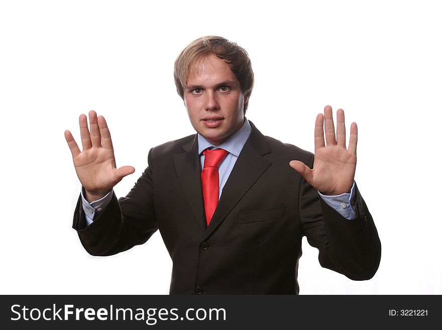 Business man with hands open isolated