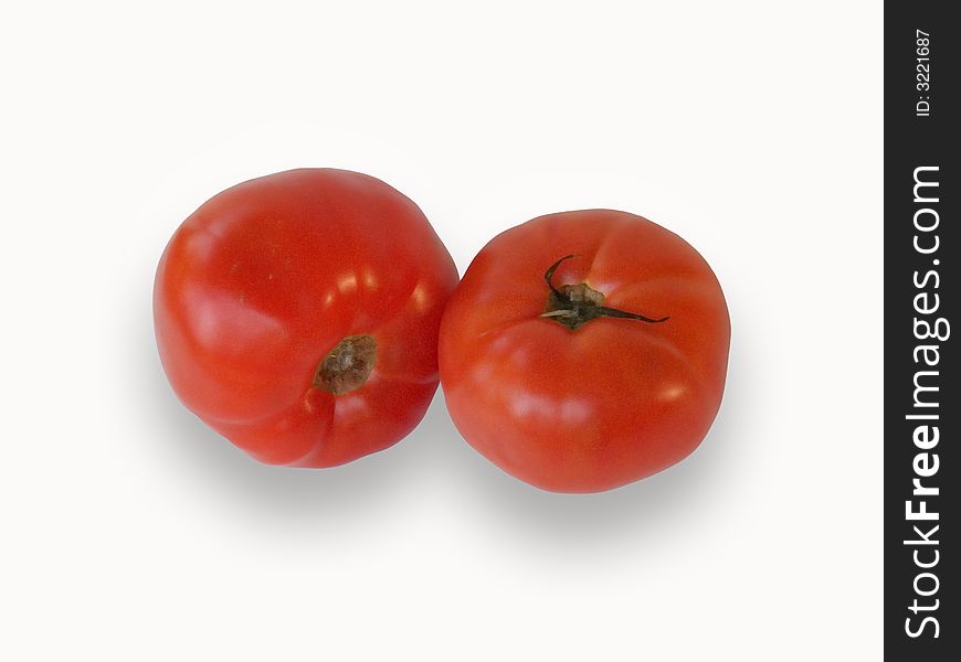 Fresh red ripe tomatos on white background. Fresh red ripe tomatos on white background