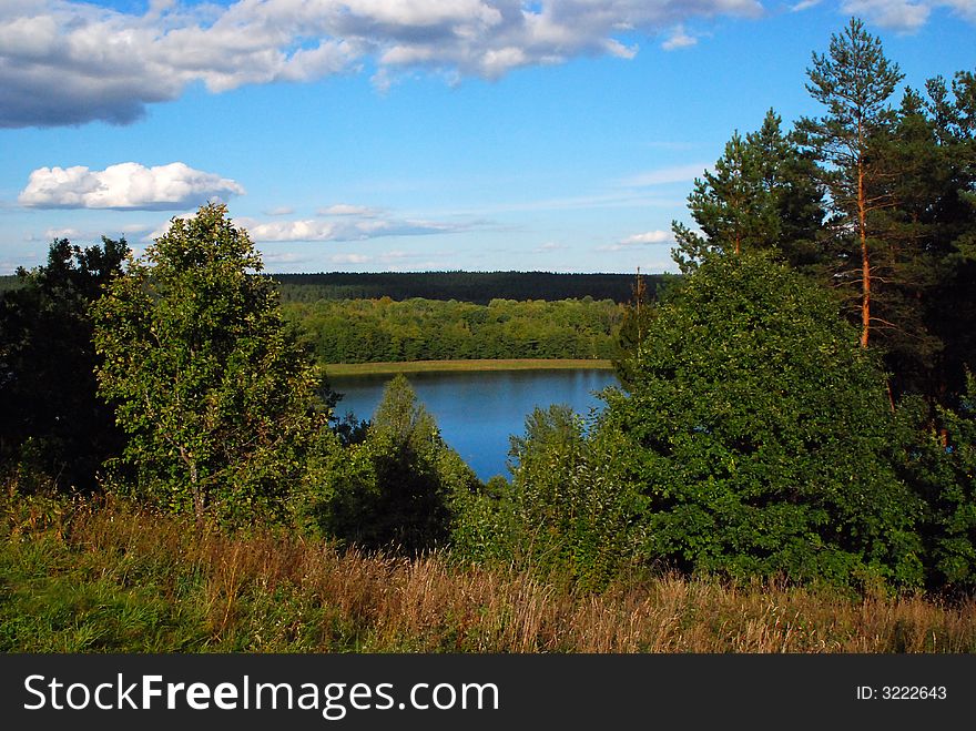 Lithuania. lake landscape with the blue sky