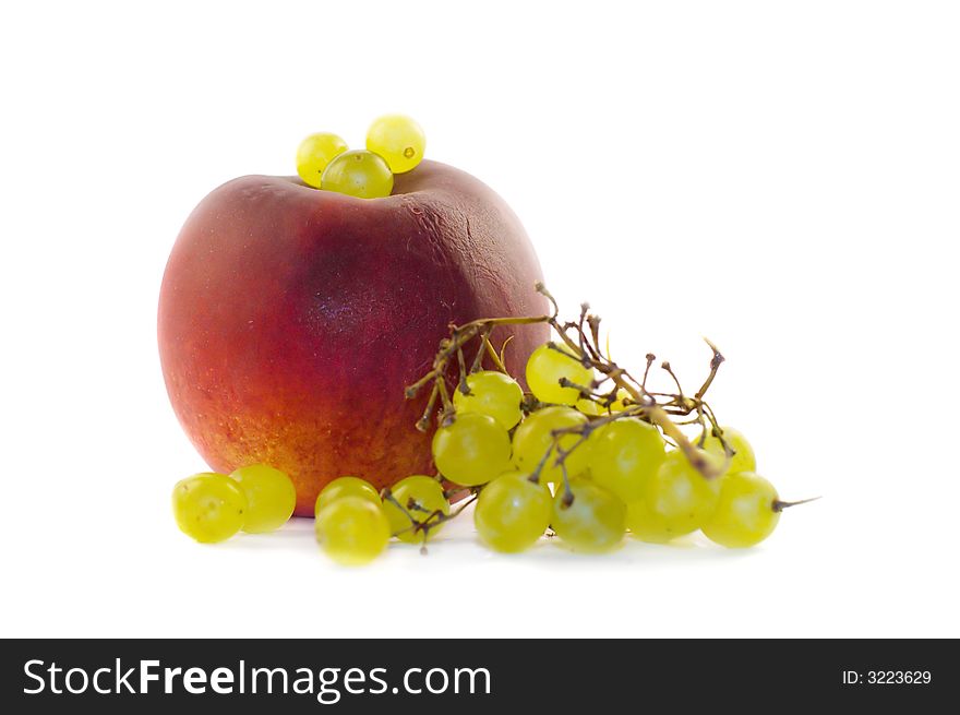 Bunch of grapes and peach. Bunch of grapes and peach