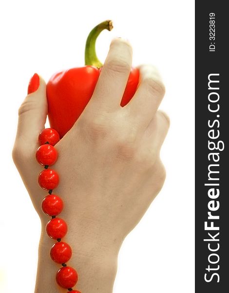 Red pepper, red beads, red nails. Red pepper, red beads, red nails