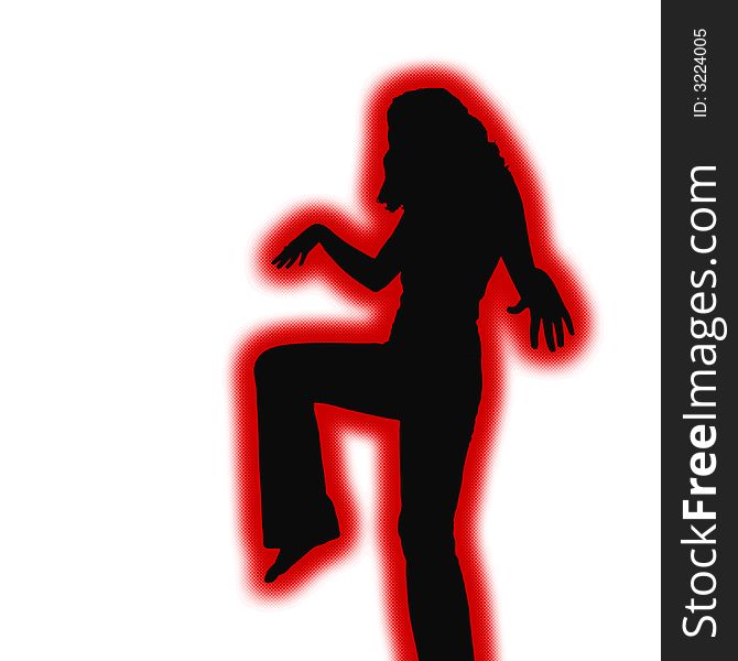 Retro tough girl silhouette ready for fighting action