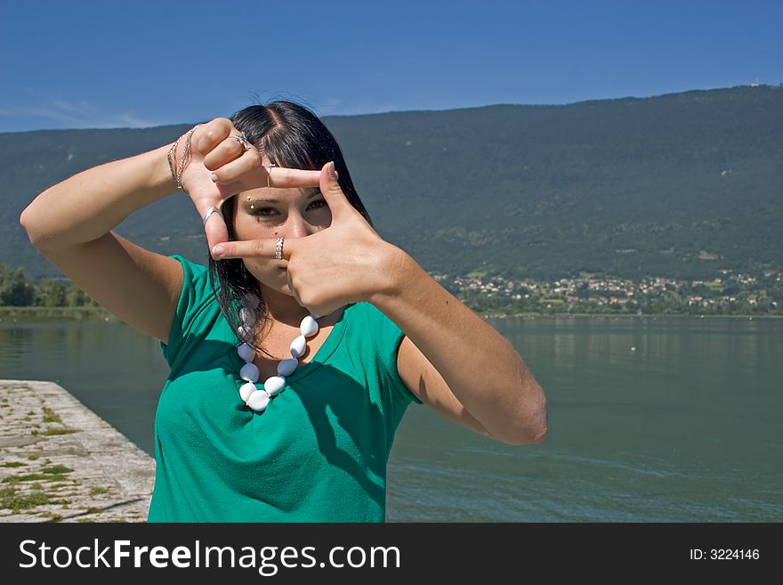 Portrait of a girl making a framing. Portrait of a girl making a framing