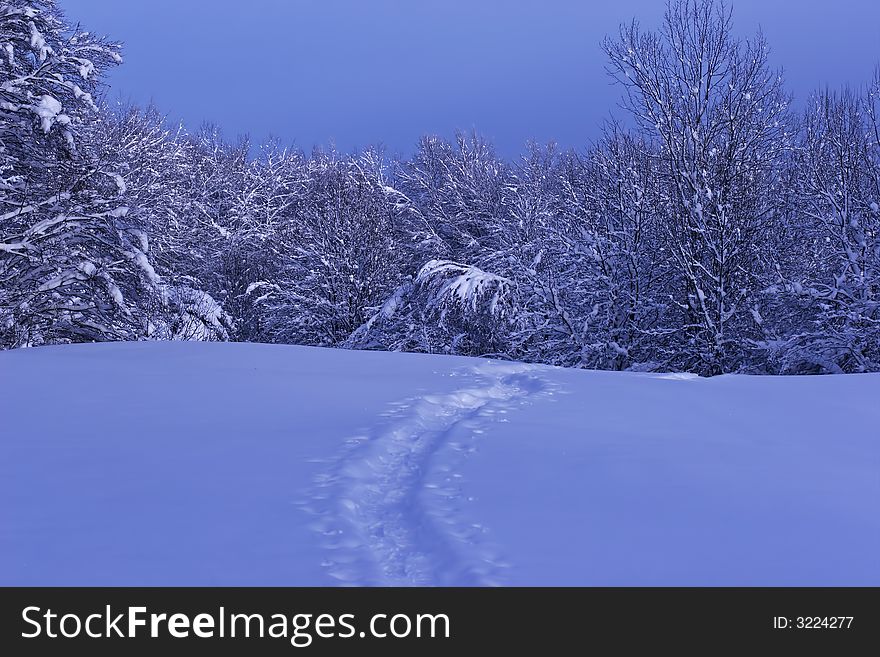 Landscape of mountain snow-covered in the brown