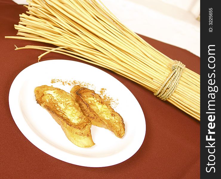 Typical spanish dessert with white bread and milk