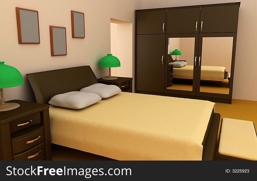 Cosy apartment bedroom interior 3d. Cosy apartment bedroom interior 3d