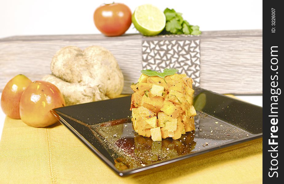 Vegetarian dish from palm fruit and potato