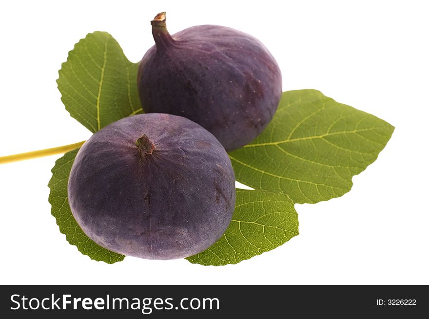 Fresh figs. fruits and leaf isolated on the white background