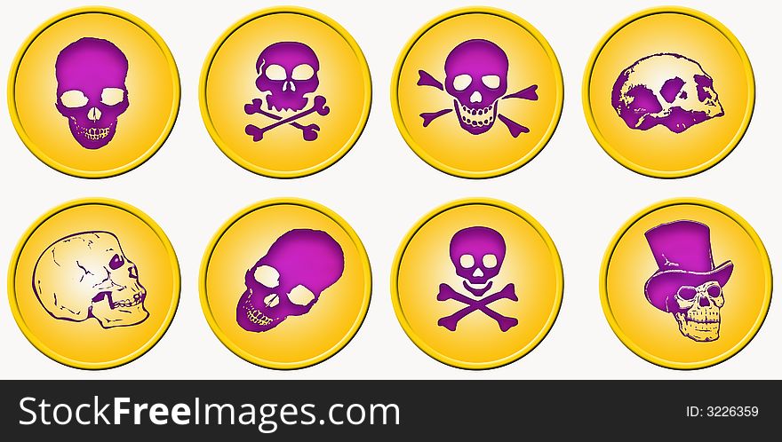 Six medals with skulls