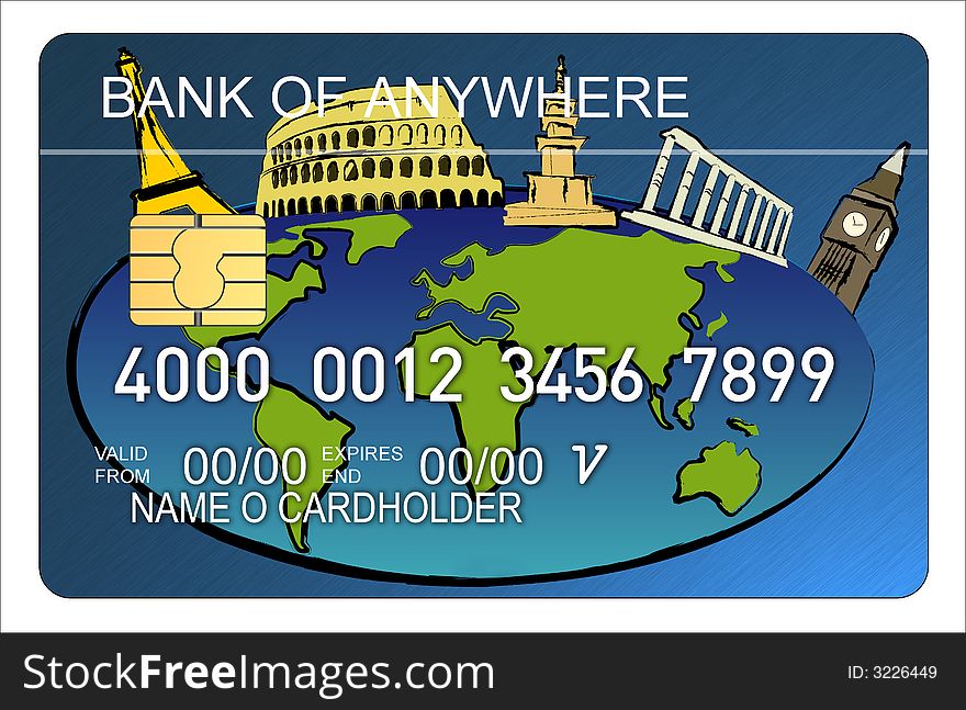 Credit card with world map