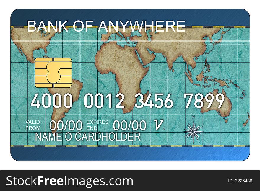 Credit card with world map blu
