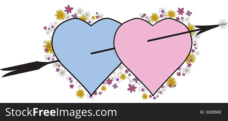 His and her hearts  surrounded by flowers-eps file available. His and her hearts  surrounded by flowers-eps file available