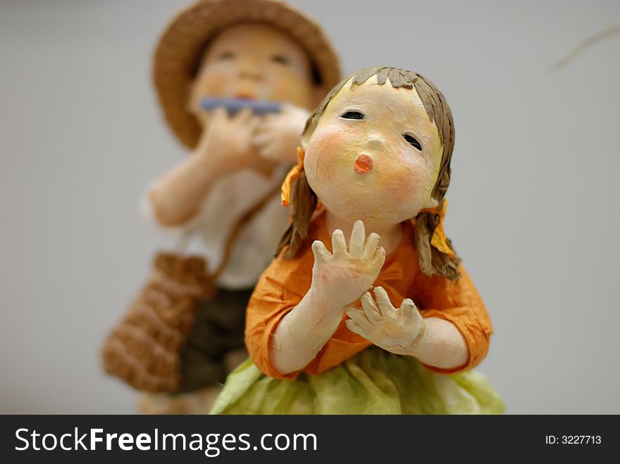 Korean Folk Art, miniature Clay dolls dressed in traditional costume. Korean Folk Art, miniature Clay dolls dressed in traditional costume